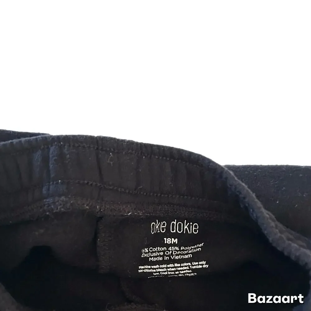 Okie Dokie Side Stripe Faux Drawstring Sweatpants Baby Boy Size 18M Black